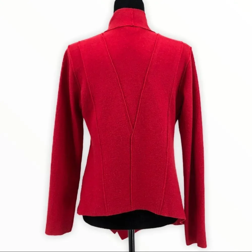 Eileen Fisher Lightweight Red Boiled Wool Cardigan Jacket size XS Long Sleeve